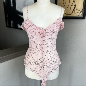 VICTORIA’S SECRET baby pink and black polka dot silk chiffon romper teddy